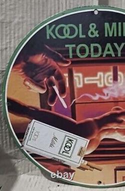 Vintage Art Kool MILD Cigarettes Pinup Naked Girl Porcelain Gas Oil Store Sign