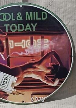 Vintage Art Kool MILD Cigarettes Pinup Naked Girl Porcelain Gas Oil Store Sign