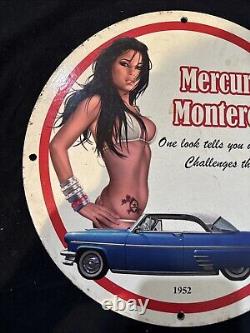 Vintage Art Mercury Monterey Pinup Girl Porcelain Gas Oil Motor Service Ad Sign