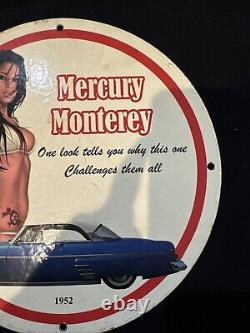 Vintage Art Mercury Monterey Pinup Girl Porcelain Gas Oil Motor Service Ad Sign