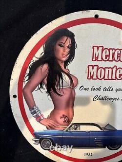 Vintage Art Mercury Monterey Pinup Girl Porcelain Gas Oil Motor Service Ad Sign