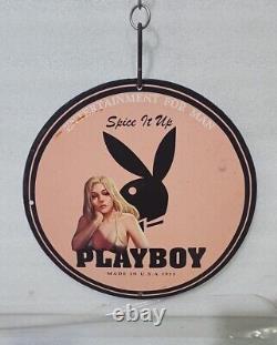 Vintage Art Playboy Entertainment Porcelain Pinup Girl Gas Oil Service Pump Sign