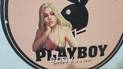 Vintage Art Playboy Entertainment Porcelain Pinup Girl Gas Oil Service Pump Sign
