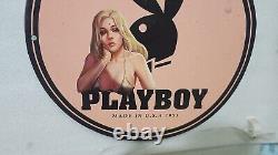 Vintage Art Playboy Entertainment Porcelain Pinup Girl Gas Oil Service Pump Sign