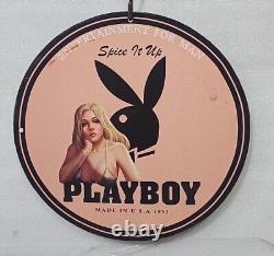 Vintage Art Playboy Entertainment Porcelain Pinup Girl Gas Oil Service Pump Sign