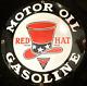 Vintage Art Red Hat Gasoline Porcelain Enamel Sign Rare Advertising 30 Diameter