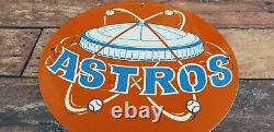 Vintage Astros Porcelain Major League Baseball Texas Stadium Field Gas Pump Sign