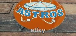 Vintage Astros Porcelain Major League Baseball Texas Stadium Field Gas Pump Sign