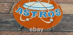Vintage Astros Porcelain Major League Baseball Texas Stadium Field Gas Pump Sign