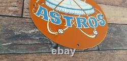 Vintage Astros Porcelain Major League Baseball Texas Stadium Field Gas Pump Sign