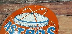 Vintage Astros Porcelain Major League Baseball Texas Stadium Field Gas Pump Sign