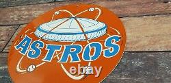 Vintage Astros Porcelain Major League Baseball Texas Stadium Field Gas Pump Sign