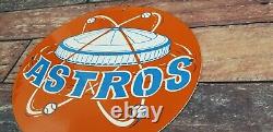 Vintage Astros Porcelain Major League Baseball Texas Stadium Field Gas Pump Sign