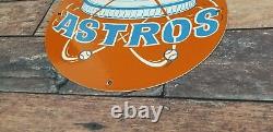 Vintage Astros Porcelain Major League Baseball Texas Stadium Field Gas Pump Sign