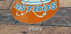 Vintage Astros Porcelain Major League Baseball Texas Stadium Field Gas Pump Sign