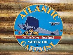 Vintage Atlantic Gasoline Porcelain Sign Aviation Motor Oil Gas Flying Service
