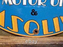 Vintage Atlantic Gasoline Porcelain Sign Aviation Motor Oil Gas Flying Service