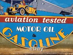Vintage Atlantic Gasoline Porcelain Sign Aviation Motor Oil Gas Flying Service