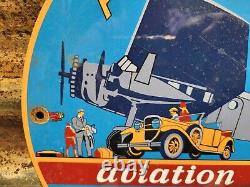 Vintage Atlantic Gasoline Porcelain Sign Aviation Motor Oil Gas Flying Service