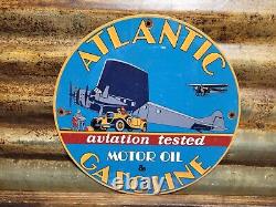 Vintage Atlantic Gasoline Porcelain Sign Aviation Motor Oil Gas Flying Service
