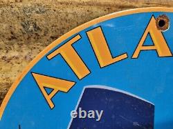 Vintage Atlantic Gasoline Porcelain Sign Aviation Motor Oil Gas Flying Service