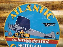 Vintage Atlantic Gasoline Porcelain Sign Aviation Motor Oil Gas Flying Service