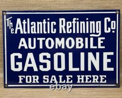 Vintage Atlantic Gasoline Porcelain Sign Gas Station Pump Plate Motor Oil