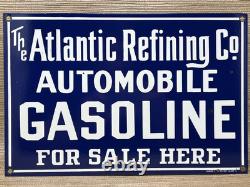 Vintage Atlantic Gasoline Porcelain Sign Gas Station Pump Plate Motor Oil