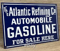 Vintage Atlantic Gasoline Porcelain Sign Gas Station Pump Plate Motor Oil