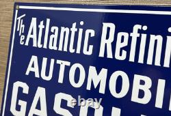 Vintage Atlantic Gasoline Porcelain Sign Gas Station Pump Plate Motor Oil