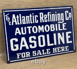 Vintage Atlantic Gasoline Porcelain Sign Gas Station Pump Plate Motor Oil