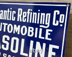 Vintage Atlantic Gasoline Porcelain Sign Gas Station Pump Plate Motor Oil