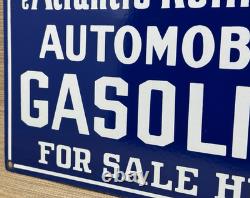 Vintage Atlantic Gasoline Porcelain Sign Gas Station Pump Plate Motor Oil