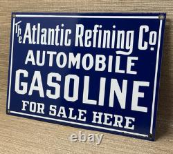 Vintage Atlantic Gasoline Porcelain Sign Gas Station Pump Plate Motor Oil