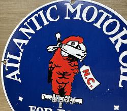 Vintage Atlantic Motor Oil Porcelain Sign Gas Station Pump Plate Ford Parrot