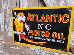 Vintage Atlantic Motor Oil Sign Gas Station Porcelain Sign Bird Lube Service