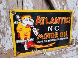 Vintage Atlantic Motor Oil Sign Gas Station Porcelain Sign Bird Lube Service