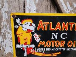 Vintage Atlantic Motor Oil Sign Gas Station Porcelain Sign Bird Lube Service