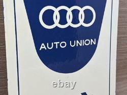 Vintage Audi Porcelain Dealership Sign Gas Station Pump Plate Motor Oil Service