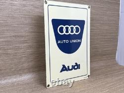 Vintage Audi Porcelain Dealership Sign Gas Station Pump Plate Motor Oil Service