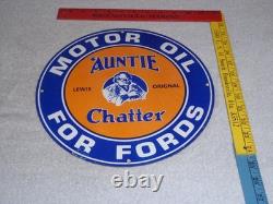 Vintage Auntie Chatter Motor Oil Ford Car Grandma Porcelain Metal Gasoline Sign