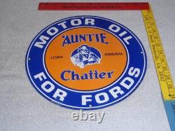 Vintage Auntie Chatter Motor Oil Ford Car Grandma Porcelain Metal Gasoline Sign