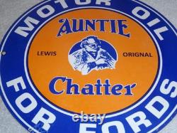 Vintage Auntie Chatter Motor Oil Ford Car Grandma Porcelain Metal Gasoline Sign