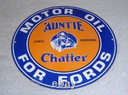 Vintage Auntie Chatter Motor Oil Ford Car Grandma Porcelain Metal Gasoline Sign