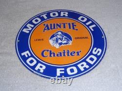 Vintage Auntie Chatter Motor Oil Ford Car Grandma Porcelain Metal Gasoline Sign