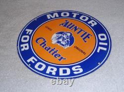 Vintage Auntie Chatter Motor Oil Ford Car Grandma Porcelain Metal Gasoline Sign