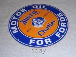 Vintage Auntie Chatter Motor Oil Ford Car Grandma Porcelain Metal Gasoline Sign