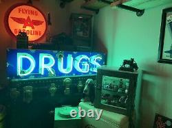Vintage Authentic Antique Porcelain Neon Lighted Drugs Sign Neon Man Cave