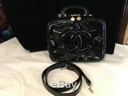 Vintage Authentic Signed Black Paten Leather Double C Chanel Handbag No Res