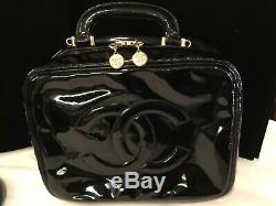 Vintage Authentic Signed Black Paten Leather Double C Chanel Handbag No Res